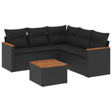 6 Piece Garden Sofa Set with Cushions Black Poly Rattan - Front View