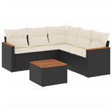 6 Piece Garden Sofa Set with Cushions Black Poly Rattan - Front View