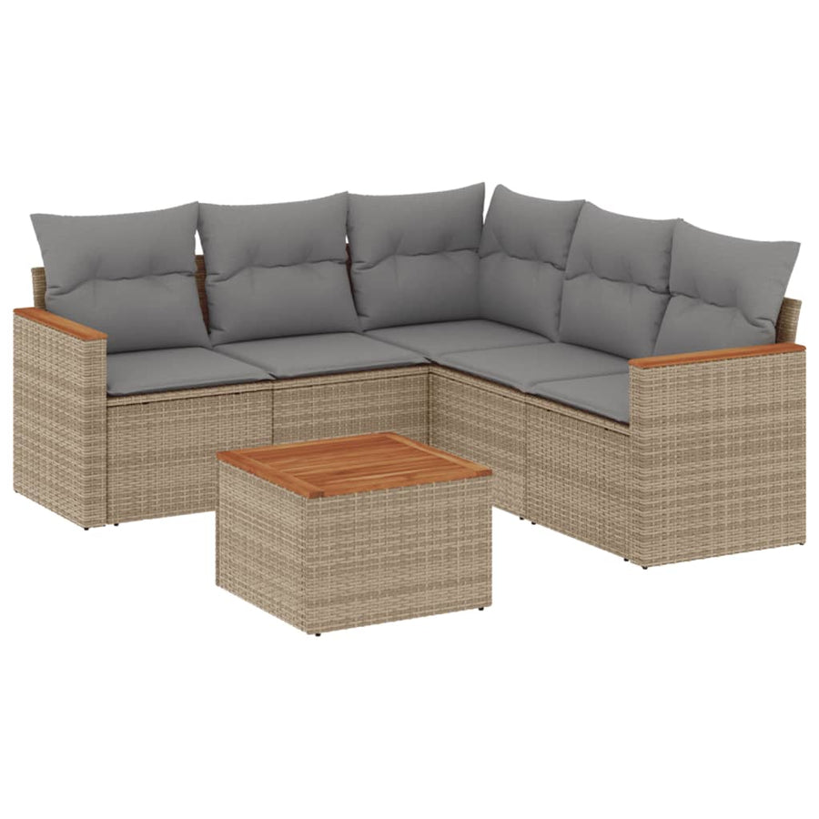6 Piece Garden Sofa Set with Cushions Mix Beige Poly Rattan