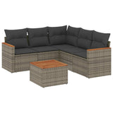 6 Piece Garden Sofa Set with Cushions Grey Poly Rattan - Front View