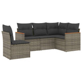 5 Piece Garden Sofa Set with Cushions Grey Poly Rattan - Front View