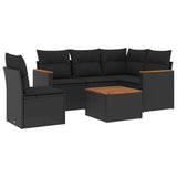 6 Piece Garden Sofa Set with Cushions Black Poly Rattan - Front View