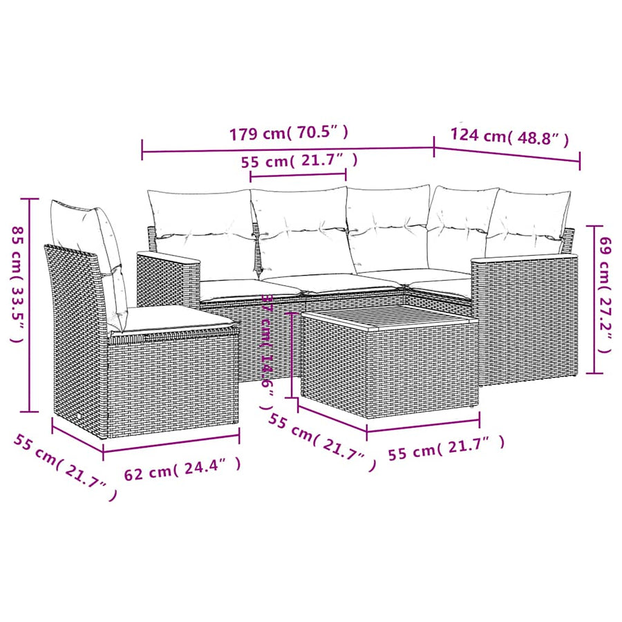6 Piece Garden Sofa Set with Cushions Black Poly Rattan