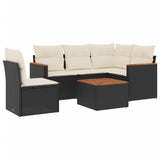 6 Piece Garden Sofa Set with Cushions Black Poly Rattan - Front View
