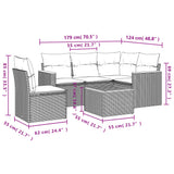6 Piece Garden Sofa Set with Cushions Grey Poly Rattan