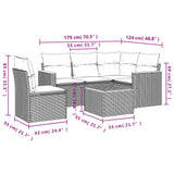 6 Piece Garden Sofa Set with Cushions Grey Poly Rattan - Low Angle