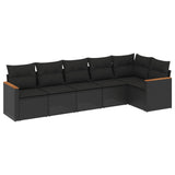 6 Piece Garden Sofa Set with Cushions Black Poly Rattan - Front View