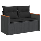 6 Piece Garden Sofa Set with Cushions Black Poly Rattan - Side View