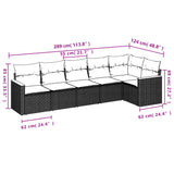 6 Piece Garden Sofa Set with Cushions Black Poly Rattan - Close-Up Angle