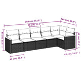 6 Piece Garden Sofa Set with Cushions Black Poly Rattan - Close-Up Angle