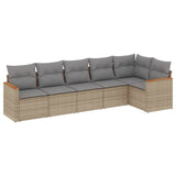 6 Piece Garden Sofa Set with Cushions Mix Beige Poly Rattan - Front View
