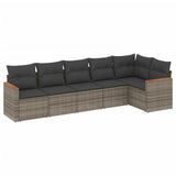 6 Piece Garden Sofa Set with Cushions Grey Poly Rattan - Front View
