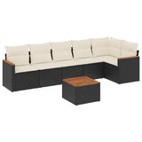 7 Piece Garden Sofa Set with Cushions Black Poly Rattan - Front View