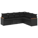 6 Piece Garden Sofa Set with Cushions Black Poly Rattan - Front View