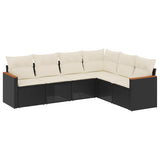 6 Piece Garden Sofa Set with Cushions Black Poly Rattan - Front View