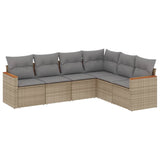 6 Piece Garden Sofa Set with Cushions Mix Beige Poly Rattan - Front View