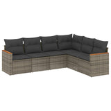 6 Piece Garden Sofa Set with Cushions Grey Poly Rattan - Front View