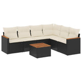 7 Piece Garden Sofa Set with Cushions Black Poly Rattan - Front View