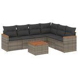7 Piece Garden Sofa Set with Cushions Grey Poly Rattan - Front View
