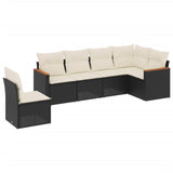 6 Piece Garden Sofa Set with Cushions Black Poly Rattan - Front View