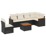 7 Piece Garden Sofa Set with Cushions Black Poly Rattan - Front View