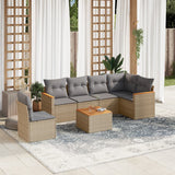 7 Piece Garden Sofa Set with Cushions Mix Beige Poly Rattan