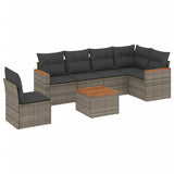 7 Piece Garden Sofa Set with Cushions Grey Poly Rattan - Front View