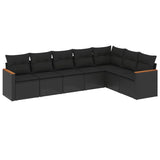 7 Piece Garden Sofa Set with Cushions Black Poly Rattan - Front View