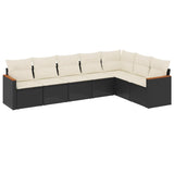 7 Piece Garden Sofa Set with Cushions Black Poly Rattan