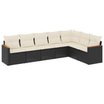 7 Piece Garden Sofa Set with Cushions Black Poly Rattan