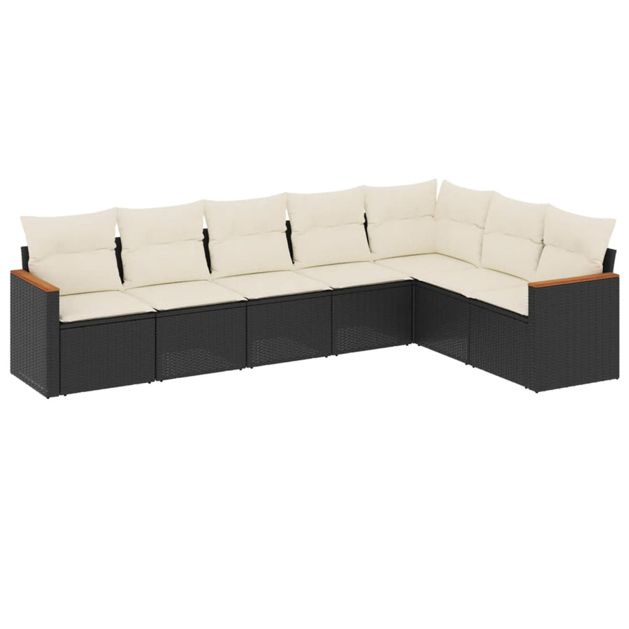 7 Piece Garden Sofa Set with Cushions Black Poly Rattan