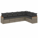 7 Piece Garden Sofa Set with Cushions Grey Poly Rattan - Front View