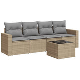 5 Piece Garden Sofa Set with Cushions Beige Poly Rattan