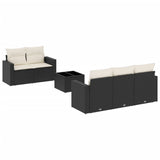 6 Piece Garden Sofa Set with Cushions Black Poly Rattan - Front View