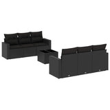 7 Piece Garden Sofa Set with Cushions Black Poly Rattan - Front View