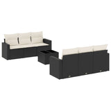 7 Piece Garden Sofa Set with Cushions Black Poly Rattan - Front View