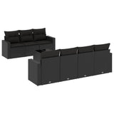 8 Piece Garden Sofa Set with Cushions Black Poly Rattan - Front View