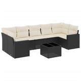 8 Piece Garden Sofa Set with Cushions Black Poly Rattan - Front View