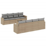 9 Piece Garden Sofa Set with Cushions Beige Poly Rattan - Front View