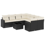 9 Piece Garden Sofa Set with Cushions Black Poly Rattan - Front View