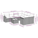 9 Piece Garden Sofa Set with Cushions Beige Poly Rattan - Side View