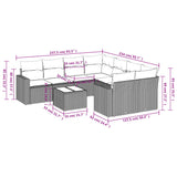 9 Piece Garden Sofa Set with Cushions Grey Poly Rattan - Side View