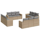 12 Piece Garden Sofa Set with Cushions Beige Poly Rattan - Front View