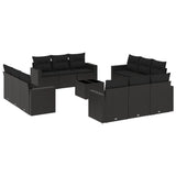13 Piece Garden Sofa Set with Cushions Black Poly Rattan - Front View