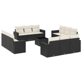13 Piece Garden Sofa Set with Cushions Black Poly Rattan - Front View
