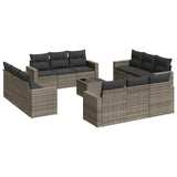 13 Piece Garden Sofa Set with Cushions Grey Poly Rattan - Front View