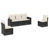 5 Piece Garden Sofa Set with Cushions Black Poly Rattan - Front View