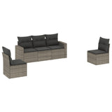5 Piece Garden Sofa Set with Cushions Grey Poly Rattan - Front View