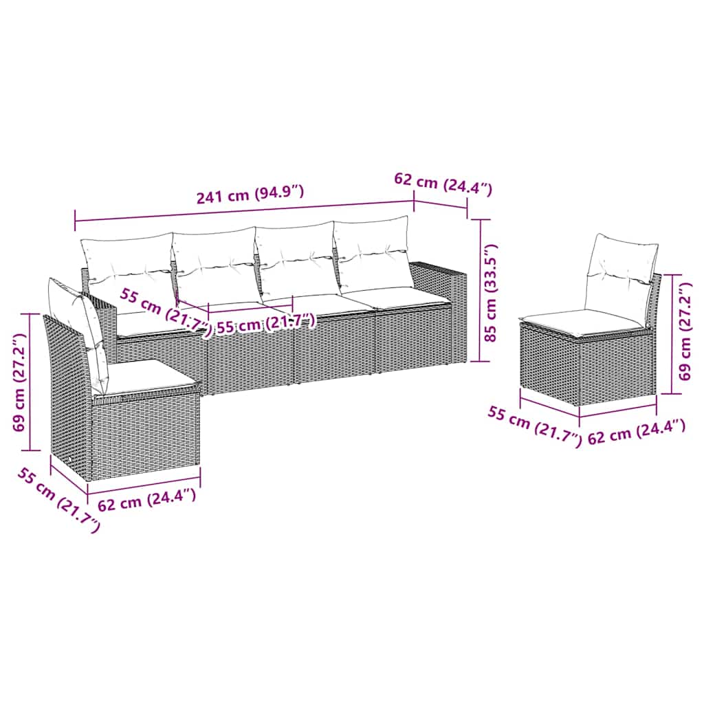 6 Piece Garden Sofa Set with Cushions Black Poly Rattan