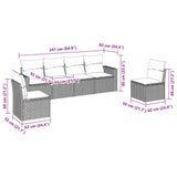 6 Piece Garden Sofa Set with Cushions Black Poly Rattan - Side View